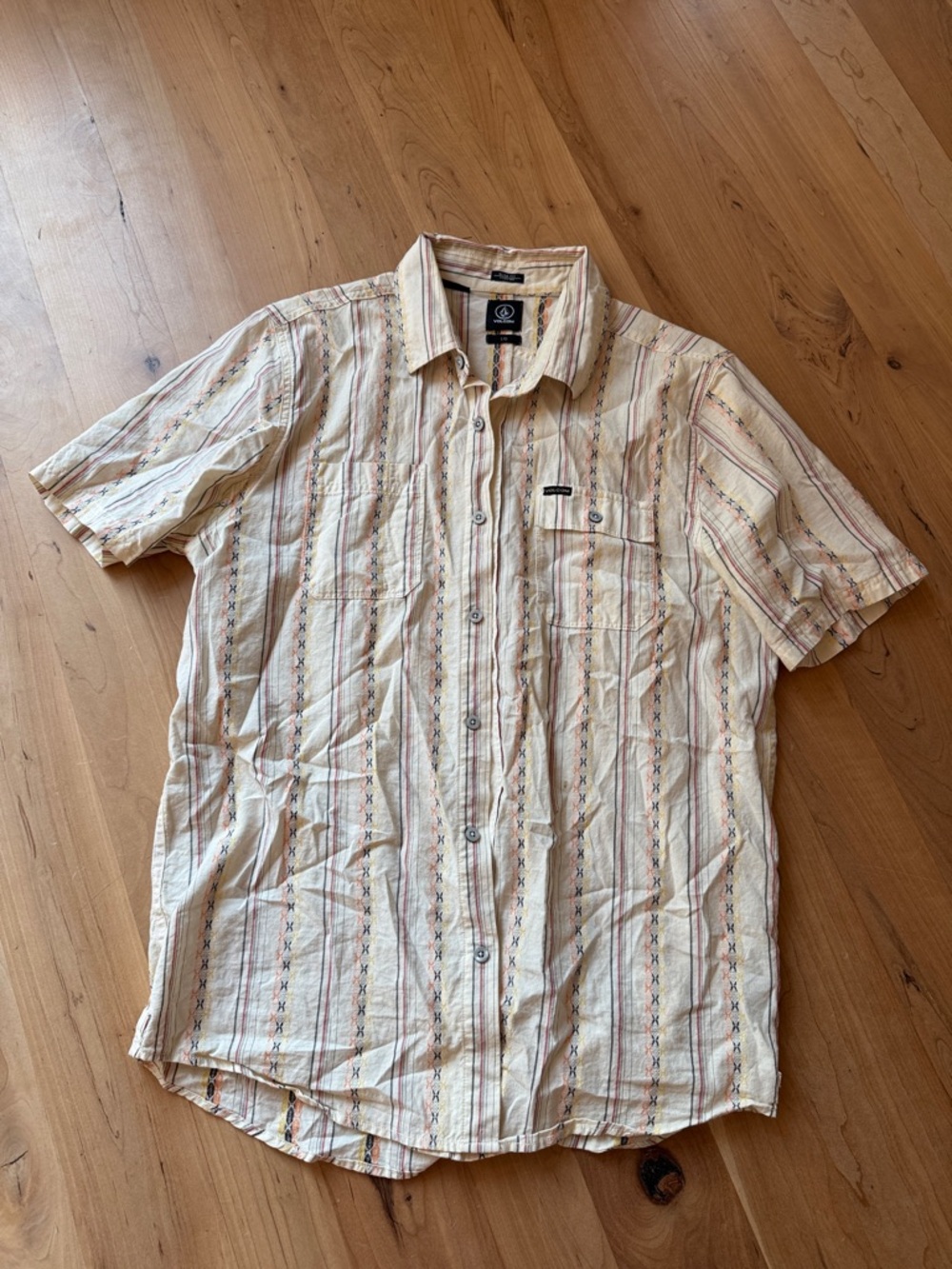 Volcom Cream Short-Sleeve Striped Button-Down Shirt
